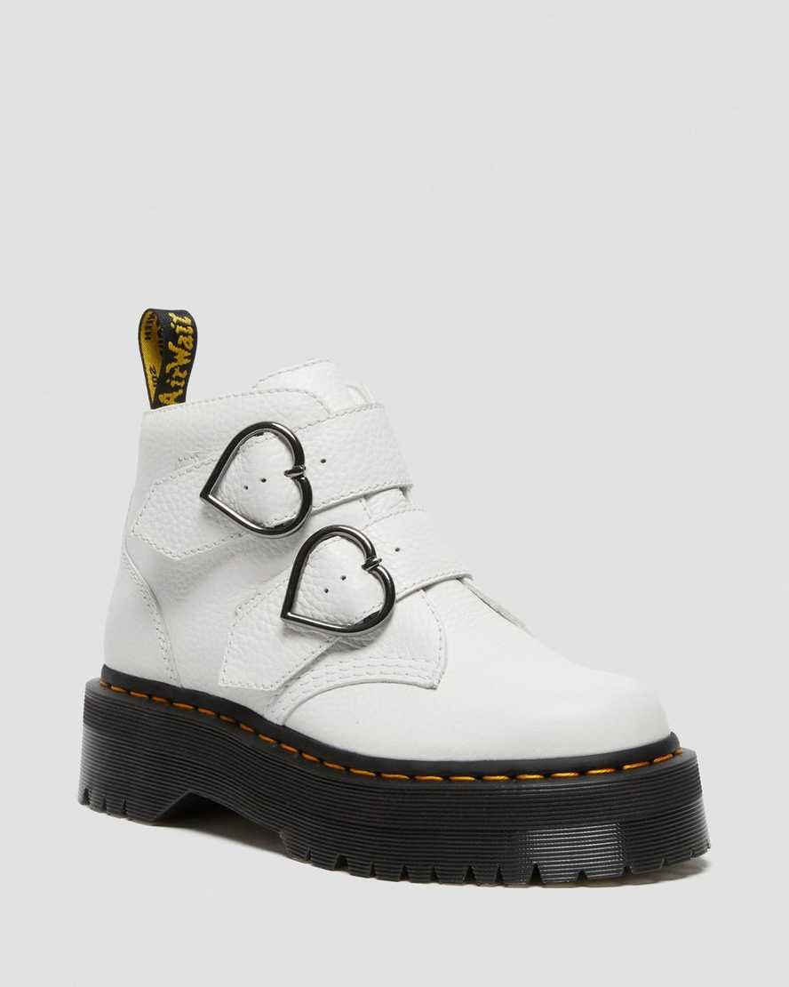 Dr. Martens Devon Heart Lær Platform Støvler Dame Hvite [3946TJZNM]